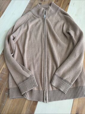 Men's Full-Zip Knit Sweater in Taupe